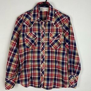 Vintage Avante West Snap Button‎ Western Shirt Plaid Cowgirl 13/14 Medium
